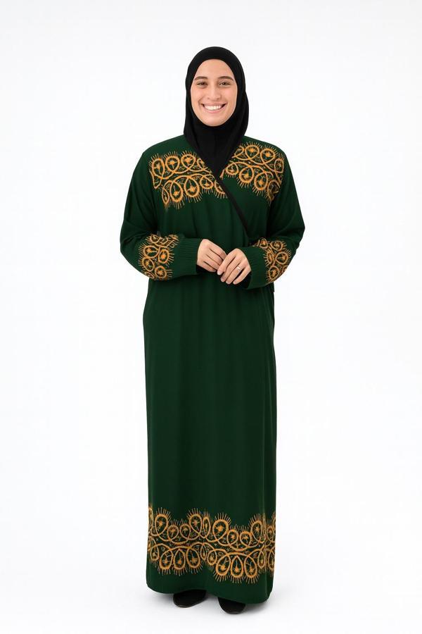 Halkalı Desenli Kruvaze Namaz Elbisesi –  %100 Viskon, Yandan Bağlamalı, 36-46 Beden - Image 1