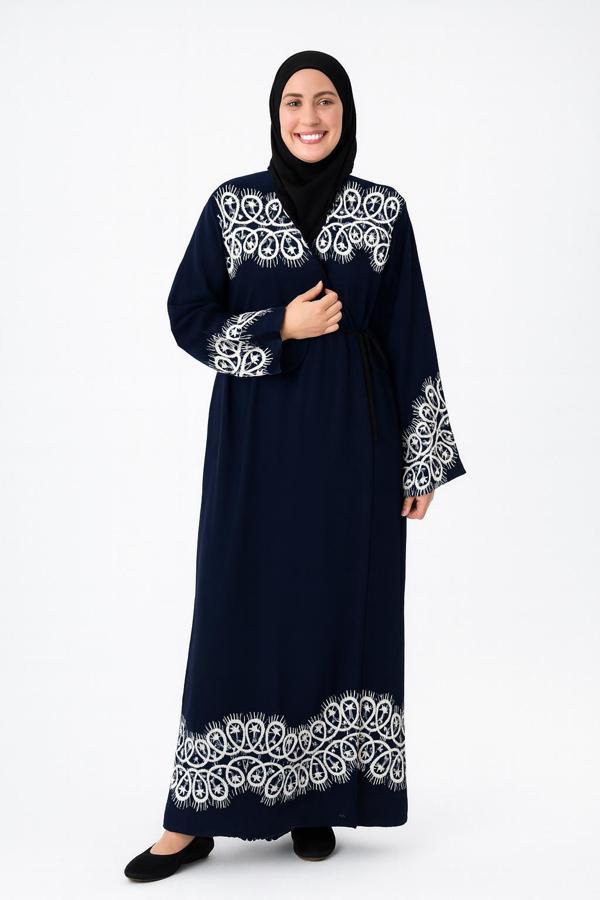 Halkalı Desenli Kruvaze Namaz Elbisesi –  %100 Viskon, Yandan Bağlamalı, 36-46 Beden - Image 1