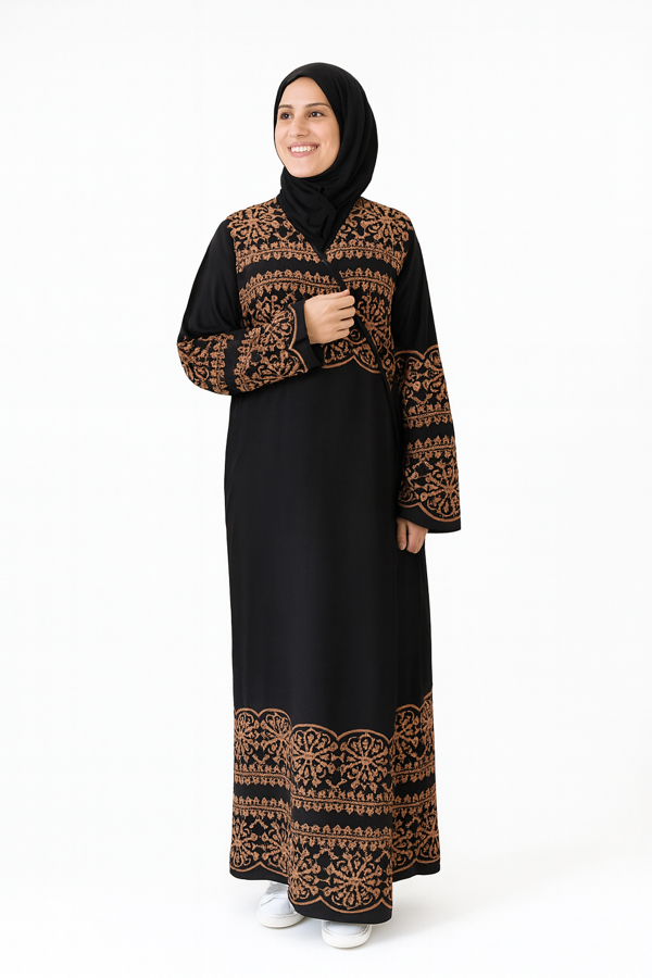Geometrik Desenli Kruvaze Namaz Elbisesi – %100 Viskon, Yandan Bağlamalı 36-46 Beden - Image 1