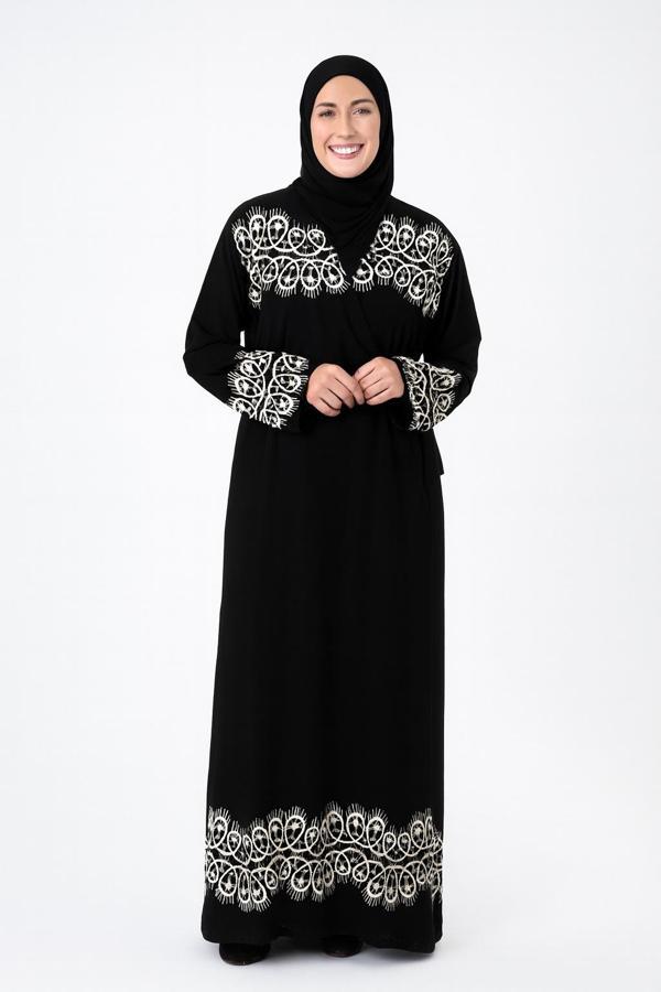 Halkalı Desenli Kruvaze Namaz Elbisesi –  %100 Viskon, Yandan Bağlamalı, 36-46 Beden - Image 1