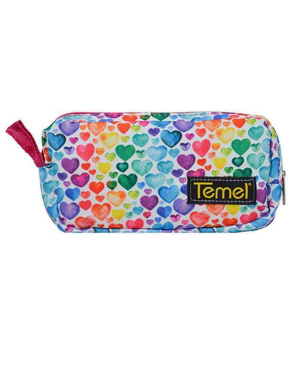 Temel Renkli Kalpler Tek Gözlü Kalem Çantası - Image 1