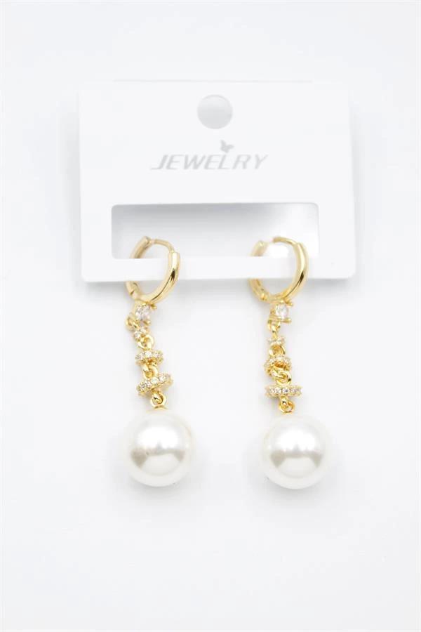 Taşlı İnci Küpe - Altın - Image 1