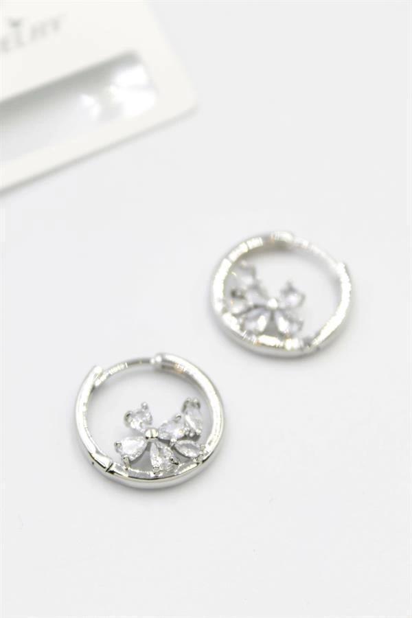 Taşlı Çiçek Küpe - Gümüş - Image 1