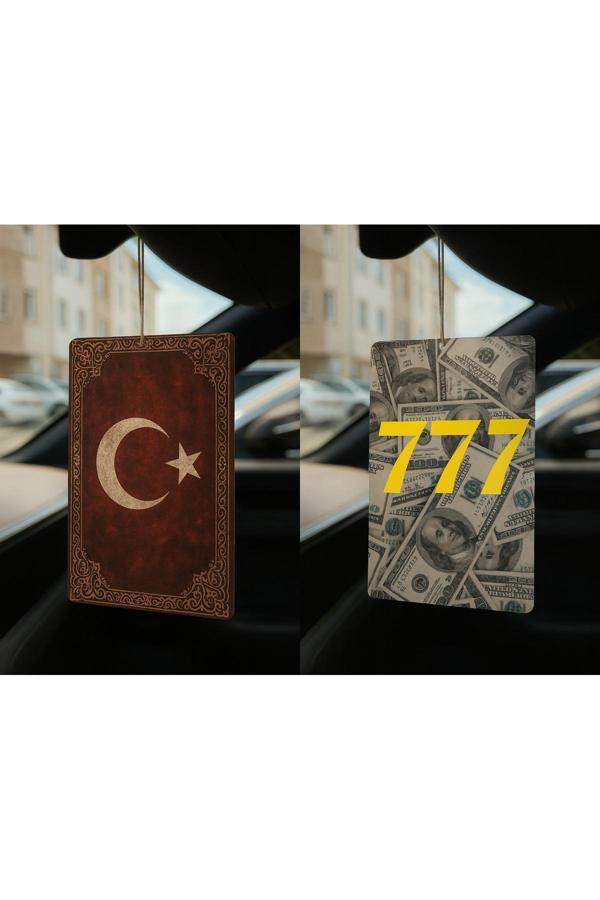 B34R Türk Bayrağı Ve Dolar Manifest 777 - İkili Oto Kokusu - Dekoratif Araç Kokusu Ve Aksesuarı - Image 1