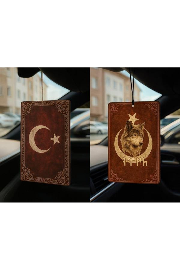 B34R Türk Bayrağı Ve Göktürk Türk Kurt - İkili Oto Kokusu - Dekoratif Araç Kokusu Ve Aksesuarı - Image 1