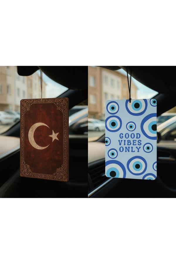 B34R Türk Bayrağı Ve Nazar Boncuğu - İkili Oto Kokusu - Dekoratif Araç Kokusu Ve Aksesuarı - Image 1