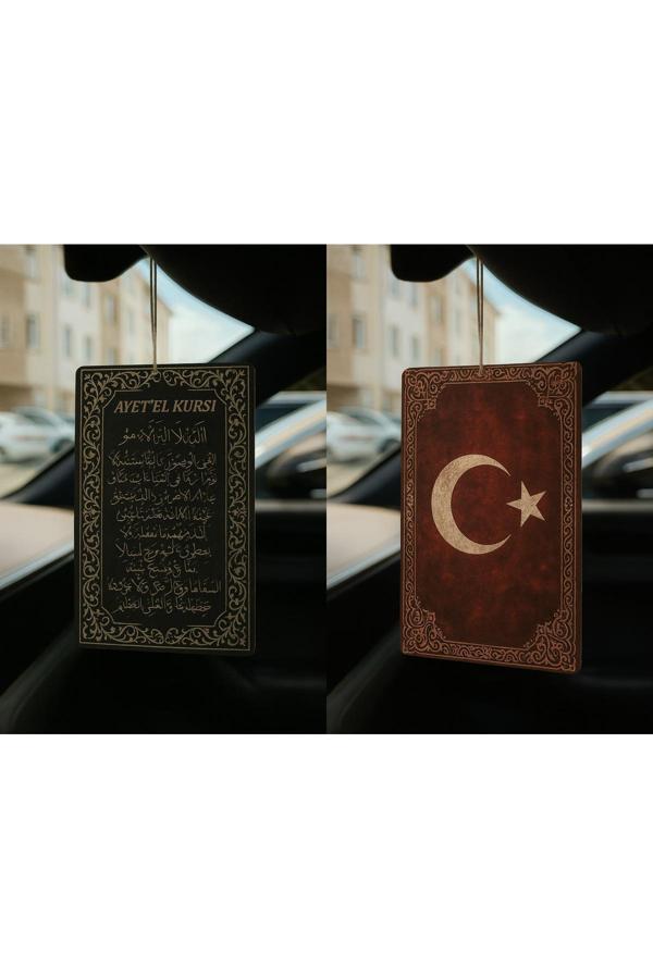 B34R Ayetel Kürsi Ve Türk Bayrağı - İkili Oto Kokusu - Dekoratif Araç Kokusu Ve Aksesuarı - Image 1