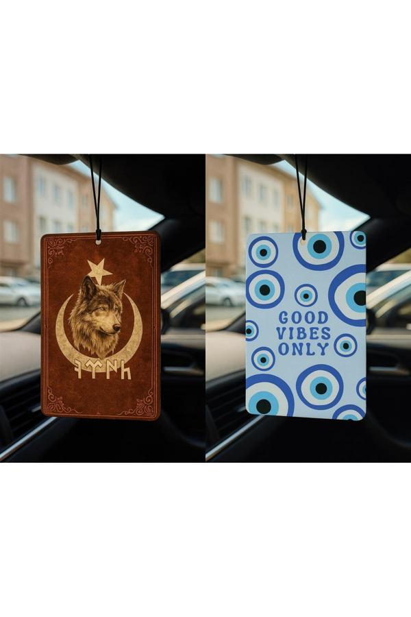 B34R Göktürk Türk Kurt Ve Nazar Boncuğu - İkili Oto Kokusu - Dekoratif Araç Kokusu Ve Aksesuarı - Image 1