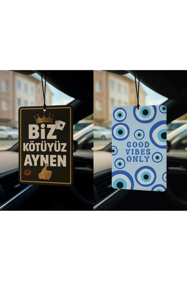 B34R Biz Kötüyüz Aynen Ve Nazar Boncuğu - İkili Oto Kokusu - Dekoratif Araç Kokusu Ve Aksesuarı - Image 1