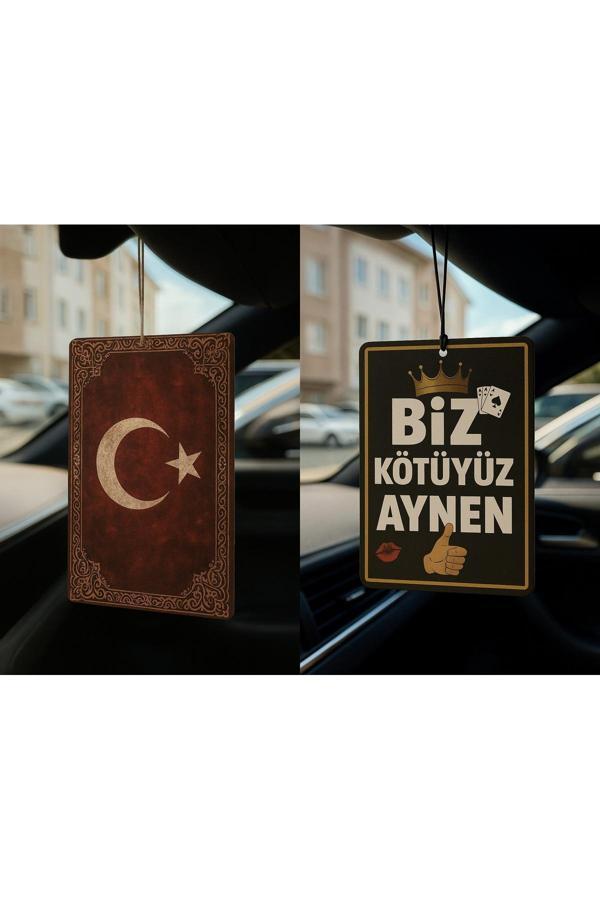 B34R Türk Bayrağı Ve Biz Kötüyüz Aynen - İkili Oto Kokusu - Dekoratif Araç Kokusu Ve Aksesuarı - Image 1