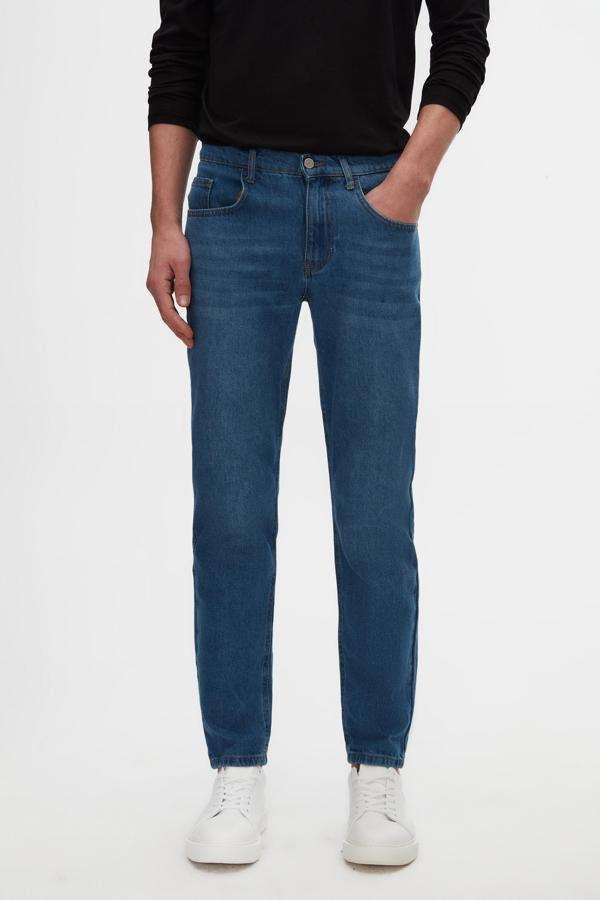 D's Damat Comfort Fit Mavi Düz Jean Kot Beş Cepli Yıkamalı Denim Pantolon - Image 1