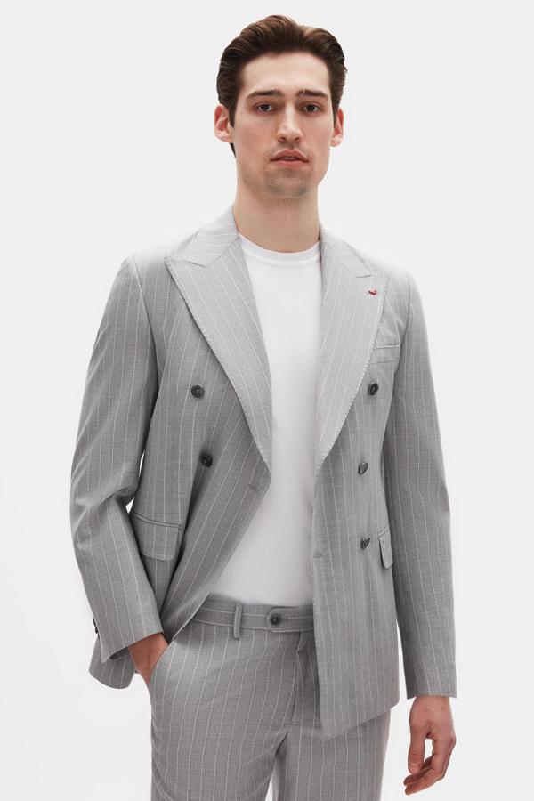 D's Damat Regular Fit Gri Çizgili Kruvaze Takim Elbise - Image 1