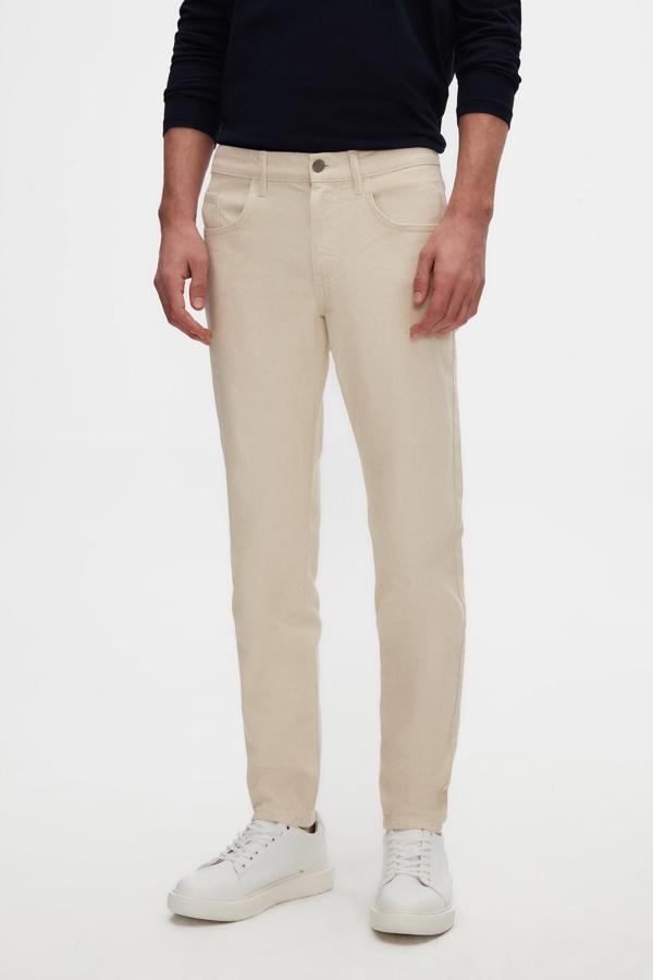 D's Damat Comfort Fit Ekru Düz Jean Kot Beş Cepli Yıkamalı Denim Pantolon - Image 1