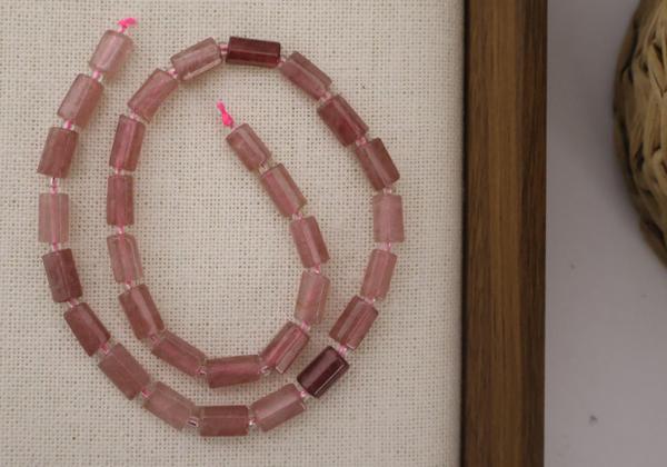 SİLİNDİR KÖŞELİ KESİM ÇİLEK KUVARS 8X11 MM DOĞAL TAŞ DİZİ- YÜKSEK KALİTELİ DOĞAL TAŞ - Image 1