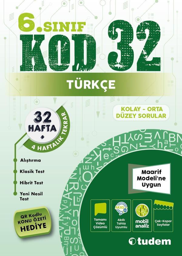 6. Sınıf Türkçe KOD 32 - Tudem Yayınları - Ders Kitapları - Image 1