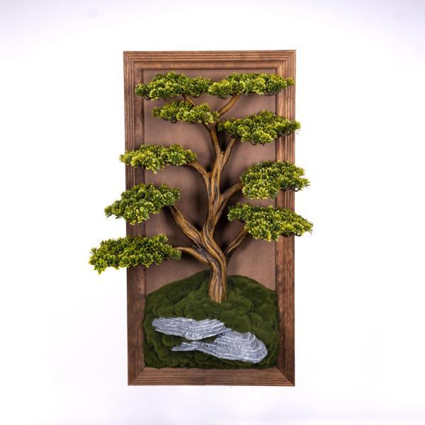 Bonsai Tableau Magnus-5 - Masif Ahşap Çerçeveli 3 Boyutlu Yapay Ağaç Tablosu 50x100 cm - Image 1
