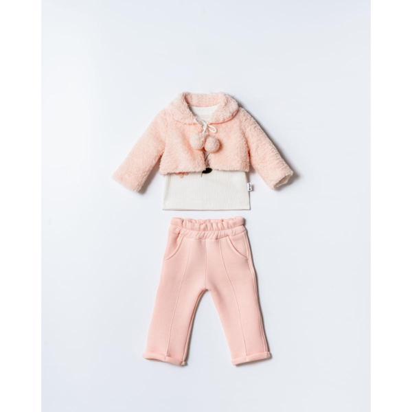 PELUŞ BOLEROLU KIZ ÜÇLÜ ALT ÜST TAKIM - Somon - 12 Ay Somon - Image 1