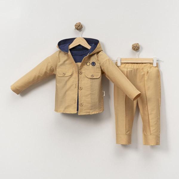 KAPÜŞONLU CEKETLİ ÜÇLÜ ALT ÜST TAKIM - Hardal - 12 Ay Hardal - Image 1