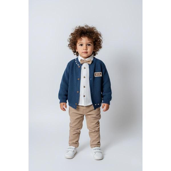 TRİKO HIRKA GÖMLEK PANTOLON ÜÇLÜ ALT ÜST TAKIM - Lacivert - 4 Yaş LACİVERT - Image 1