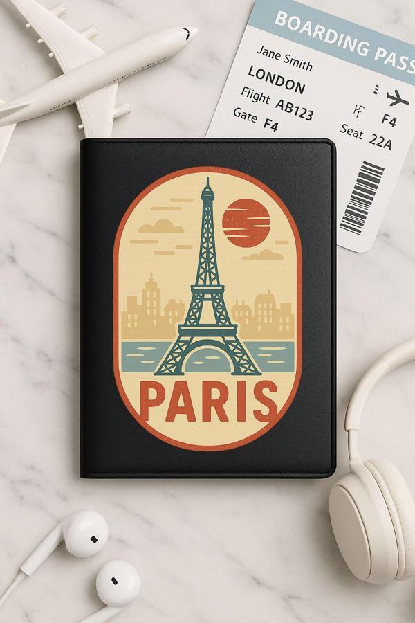 Senada Tüm Ülke Pasaportları İçin Siyah Vinleks Deri Pasaport Kılıfı Kabı Paris - Image 1