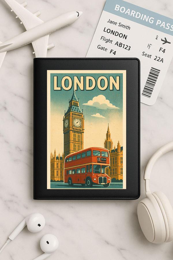Senada Tüm Ülke Pasaportları İçin Siyah Vinleks Deri Pasaport Kılıfı Kabı Londra - Image 1