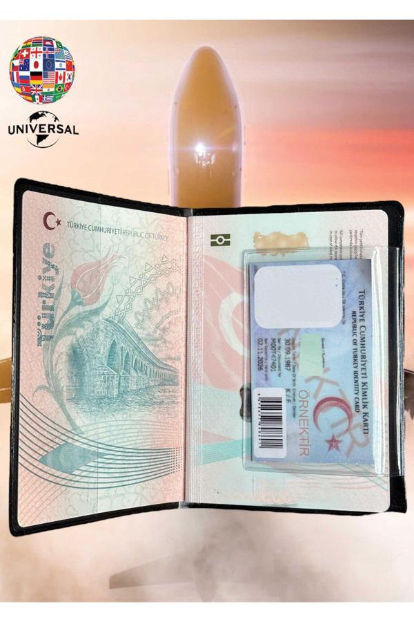 Senada Tüm Ülke Pasaportları İçin Siyah Vinleks Deri Pasaport Kılıfı Kabı Sarnıç - Image 1