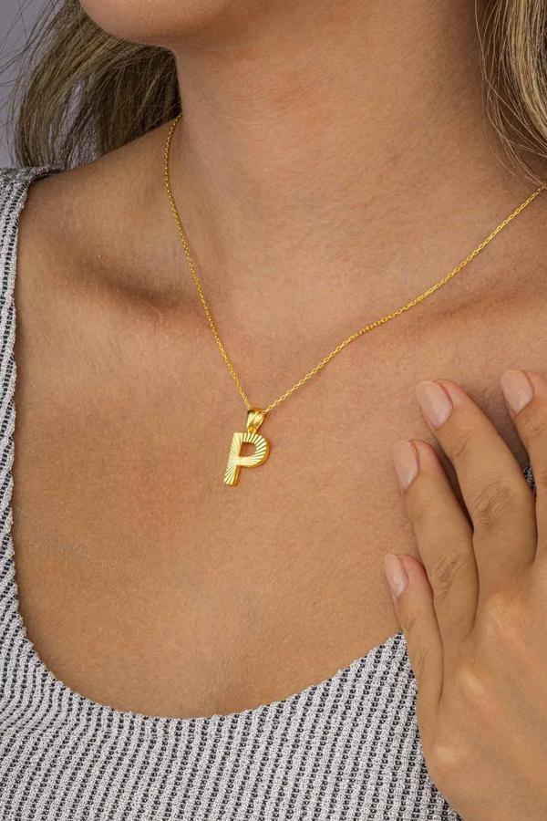 Gümüş Pazarım Altın Kaplama P Harfli Kadın 925 Ayar Gümüş Kolye - Image 1