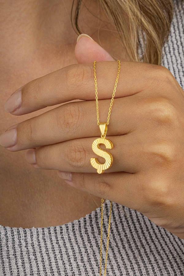 Gümüş Pazarım Altın Kaplama Ş Harfli Kadın 925 Ayar Gümüş Kolye - Image 1