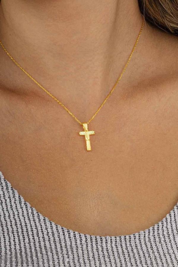 Gümüş Pazarım Altın Kaplama T Harfi Kadın 925 Ayar Gümüş Kolye - Image 1