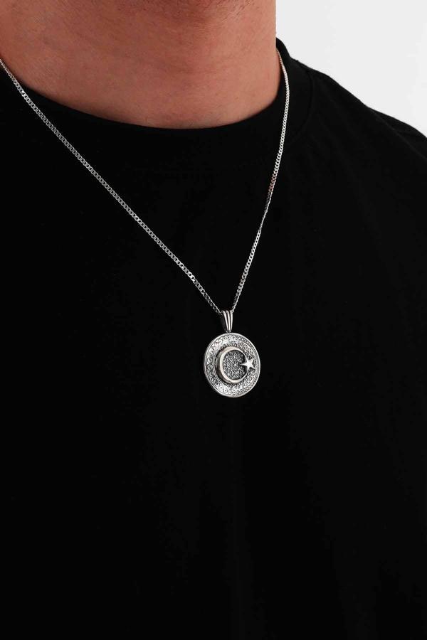 Gümüş PazarımTürk Simgeli Madalyon Ay Yıldız Gümüş Kolye - Image 1