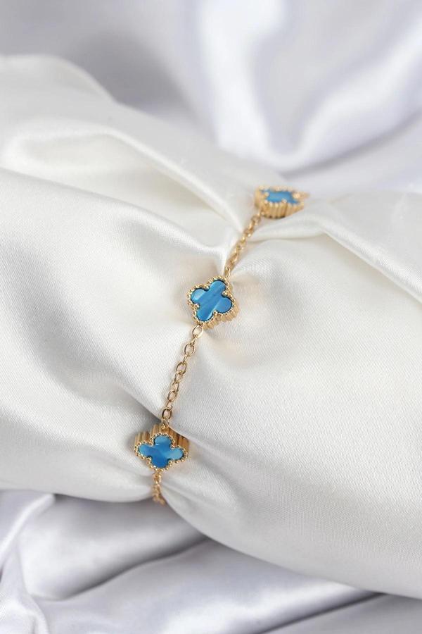 316L Çelik Gold Renk Buz Mavisi Baby Boy Yonca Kadın Bileklik - TJ-BB7948 - Image 1