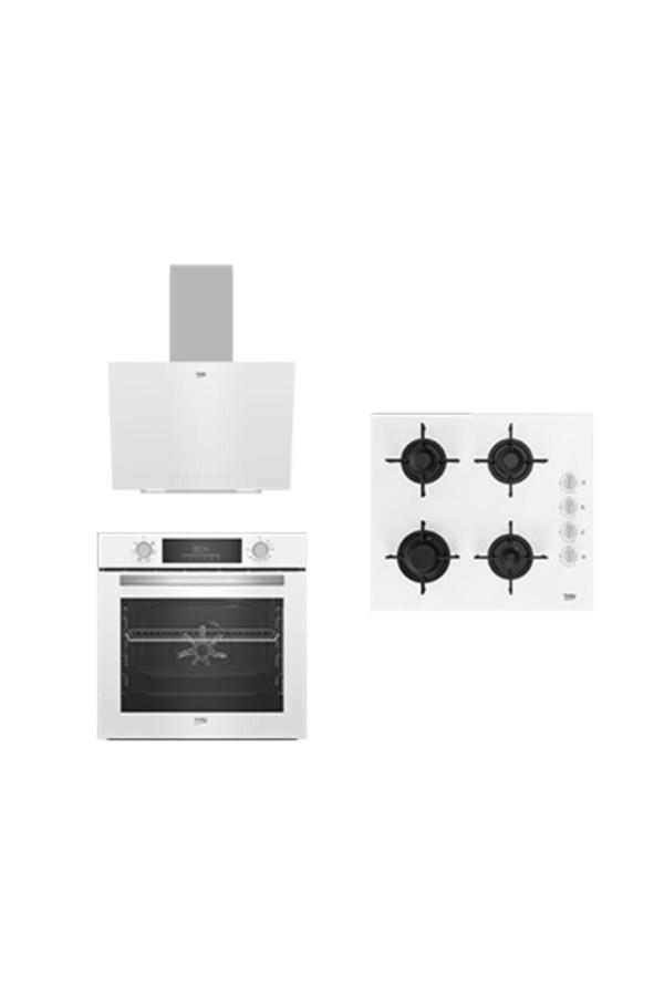 Beko Yeni Beyaz Cam Avantaj Set - 3’Lü Ankastre Set (Fırın + Ocak + Davlumbaz) - Image 1