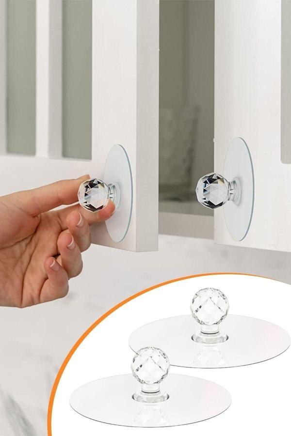 ® 2 Adet Kristal Kendiliğinden Güçlü Yapışkanlı Kulp Askısı Tutma Kolu - Image 1