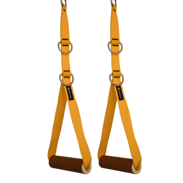 Rebuwo 3 Kademeli Ayarlanabilir Cable Cross Elciği (1 Çift) - Kahverengi Tutacaklı Sarı Fitness Ağırlık Çekiş / Reformer Egzersiz Aparatı - Image 1