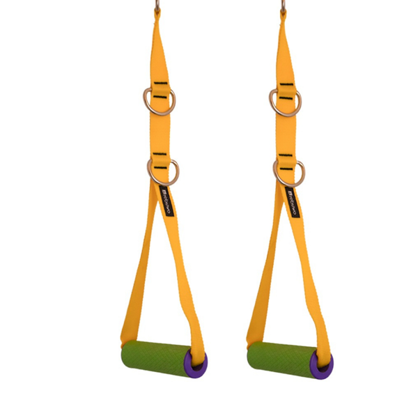 Rebuwo 3 Kademeli Ayarlanabilir Cable Cross Elciği (1 Çift) - Yeşil-Mor Tutacaklı Sarı Fitness Ağırlık Çekiş / Reformer Egzersiz Aparatı 44cm - Image 1