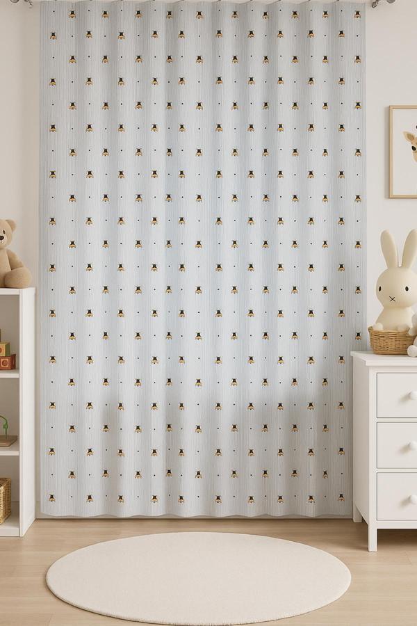 Çocuk Astarlı Fon Perde Arı Desenli Gri V2 135x180 - Image 1