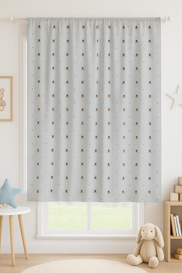 Çocuk Astarlı Fon Perde Arı Desenli Gri V3 130x135 - Image 1