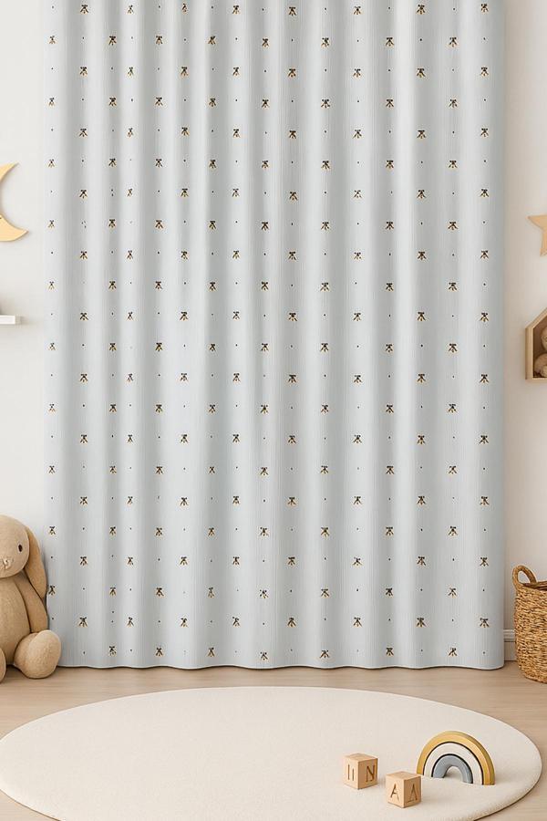 Çocuk Astarlı Fon Perde Arı Desenli Gri V4 180x225 - Image 1