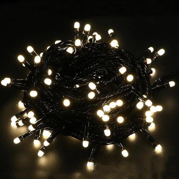 10m Boncuk Lamba Gün Işığı 8 Fonksiyon 100 Led Fişli Uzatma Kablolu siyah kablo - Image 1