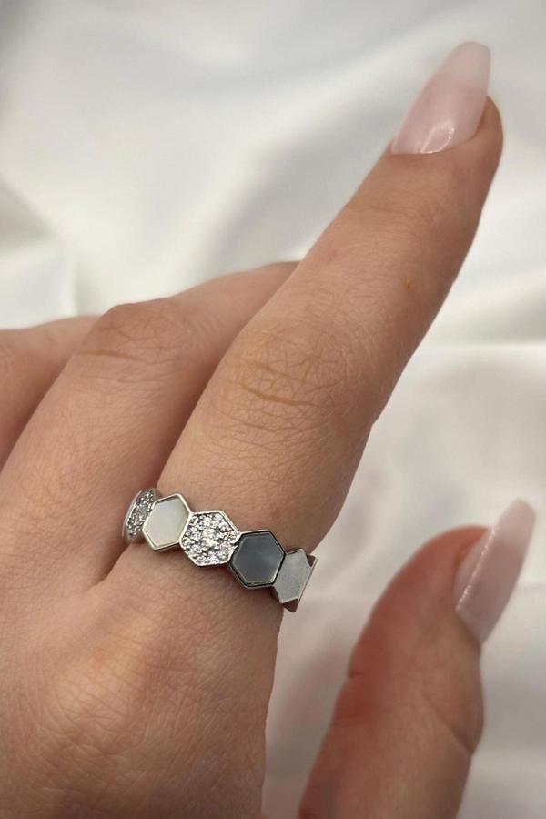 VIP %100 İthal Petek Tasarım Zirkon Taşlı Model Kararmaz Ayarlanabilir Kadın Çelik Yüzük - Image 1