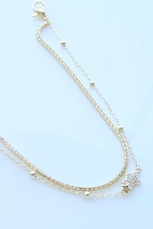 Yeni Sezon Çift Sıra Yıldız Zincirli Su Yolu Renk Atmaz Kararmaz Garantili Kadın Çelik Bileklik - Image 1