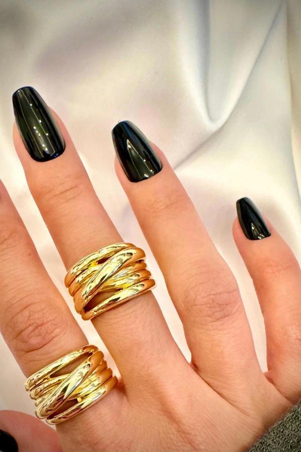 Özel Seri Cilalı İç İçe Geçmiş Çoklu Halka Model Geniş Bombe Tasarım Ayarlanabilir Kadın Yüzük - Image 1