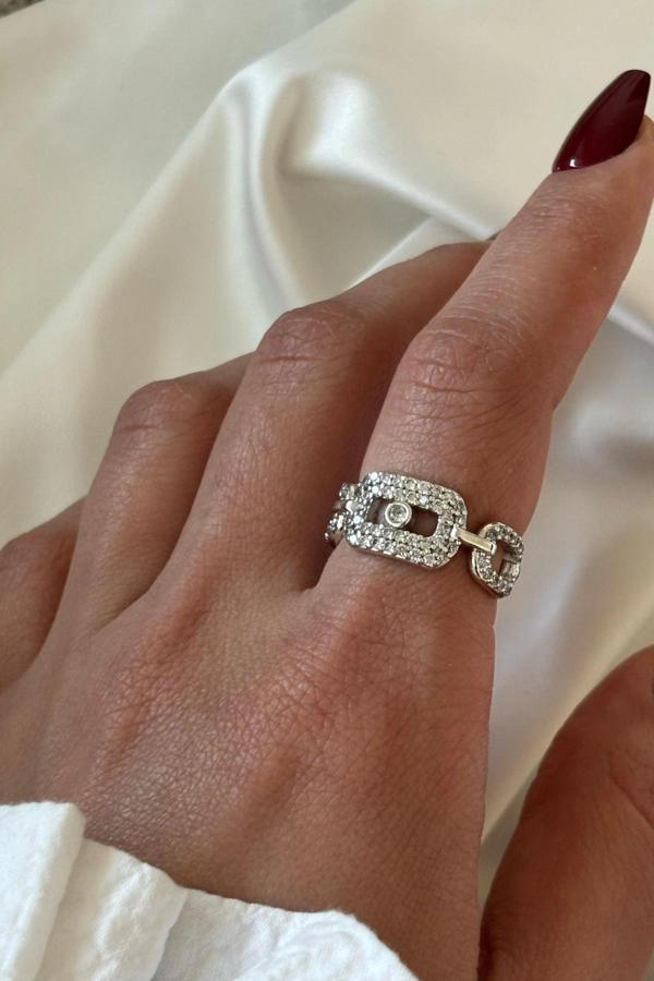 Elips Tasarım Nokta Tek Taşlı Ayarlanabilir Kadın Yüzük - Image 1