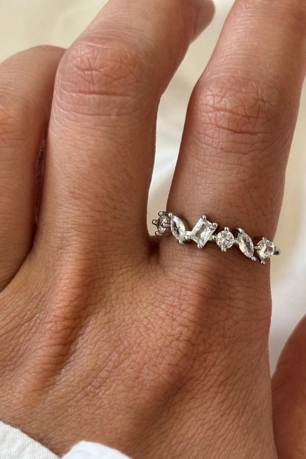 İthal Seri Karışık Zarif Zirkon Taşlı Ayarlanabilir Kadın Çelik Yüzük - Image 1