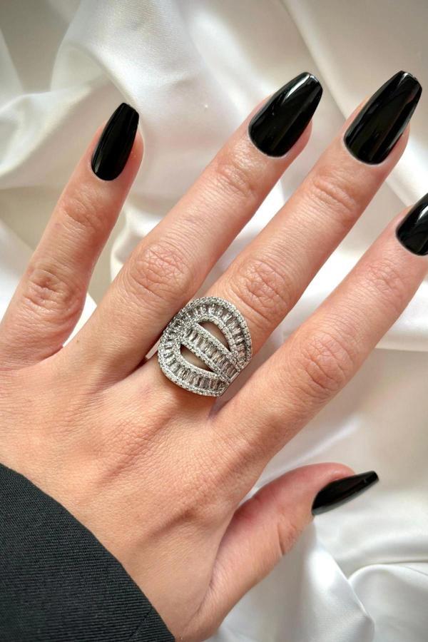 Yeni Sezon Baget Taşlı Özel Tasarım Gemici Düğüm Büyük Sarmal Ayarlanabilir Kadın Çelik Yüzük - Image 1