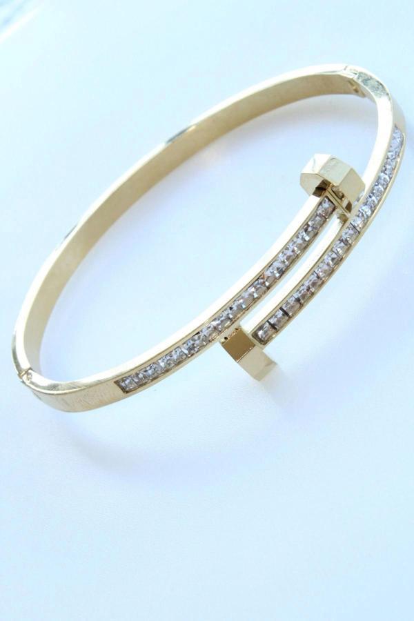 İthal Seri Çivi Tasarım Model Zirkon Taşlı Kadın Çelik Bileklik - Image 1