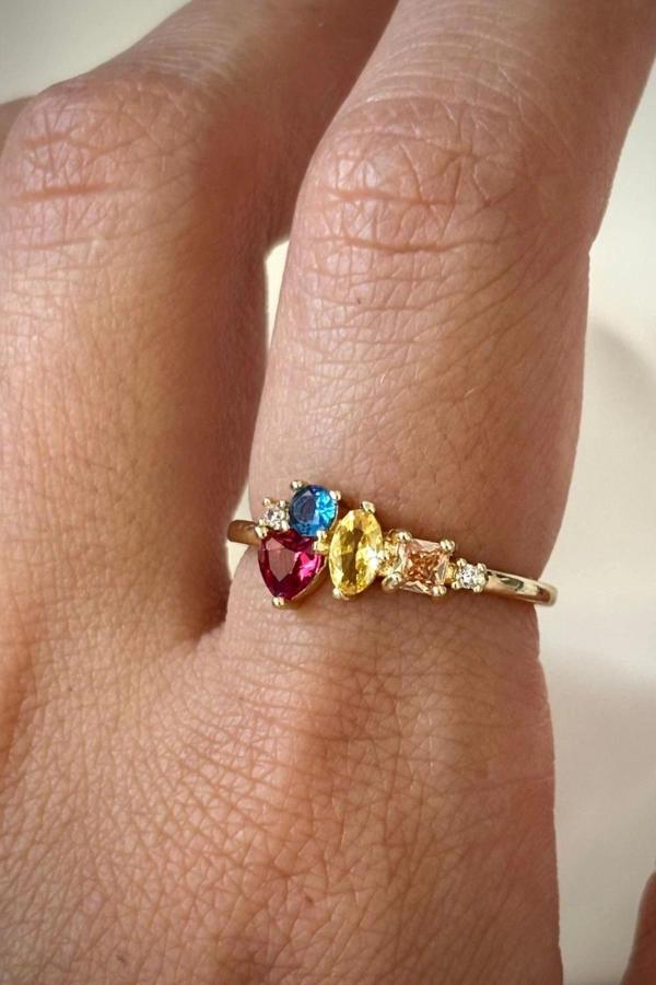 İthal Seri Renkli Zirkon Taşlı Zarif Tasarım Ayarlanabilir Kadın Çelik Yüzük - Image 1