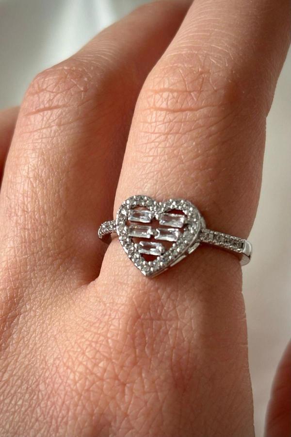 Premium Seri Heart Layer Model Baget Taşlı Kalp Tasarım Ayarlanabilir Kadın Yüzük - Image 1