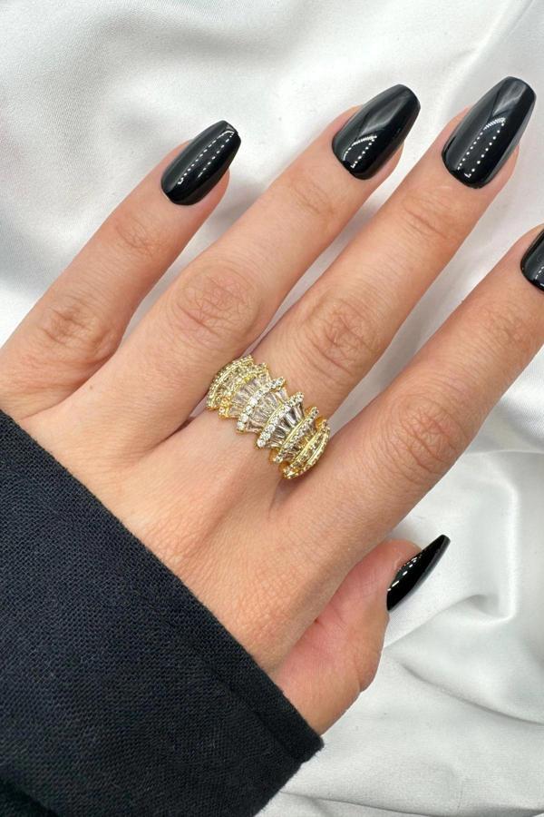 Yeni Sezon Trapez Taşlı Tasarım Model Ayarlanabilir Kadın Çelik Yüzük - Image 1