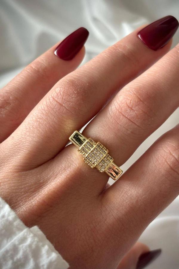 Premium Seri Punch Model Zirkon Taşlı Tasarım Ayarlanabilir Kadın Yüzük - Image 1